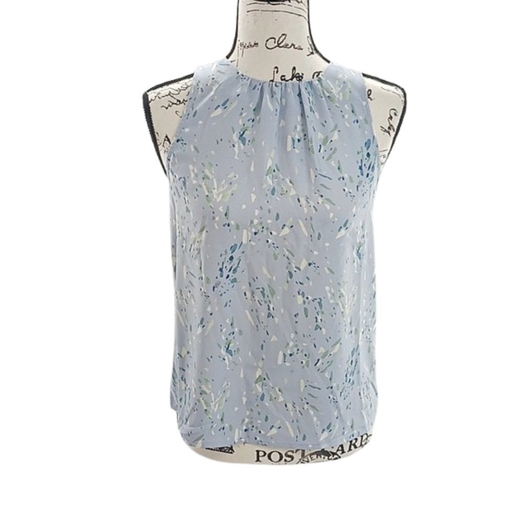 A New Day Blouse Abstract Sleeveless Blue Classic Keyhole Back Size XS